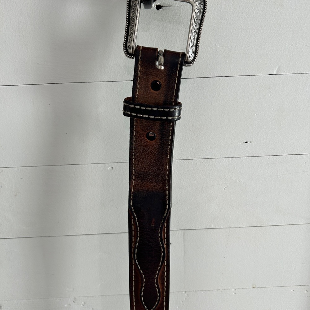 Ariat Dark Brown Leather Belt with Silver Buckle